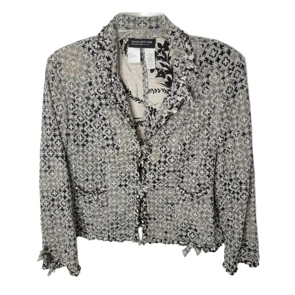 Jones New York Lace Mesh Bow 2 Hook Blazer Black/Cream 14P - Picture 12 of 12